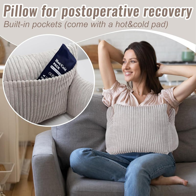 RoamReady Hysterectomy Recovery Pillow, Cotton Post-Surgery Cushion for Abdomen C-Section, Tummy Tuck Lumpectomy, Myomectomy Patients Must Haves, Abdominal Pillow with Gel Pack - Image 4
